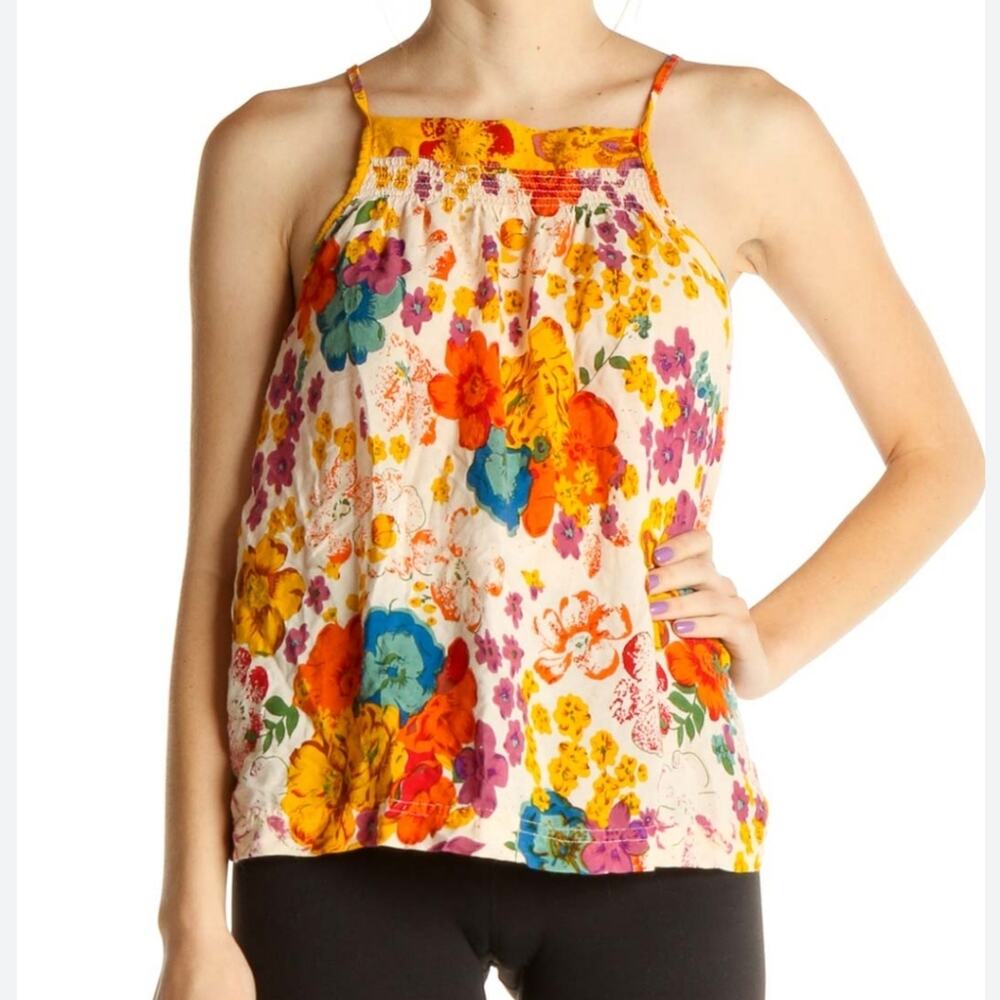 Anthropologie Floral Sleeveless Smocked Tank Top Size XS